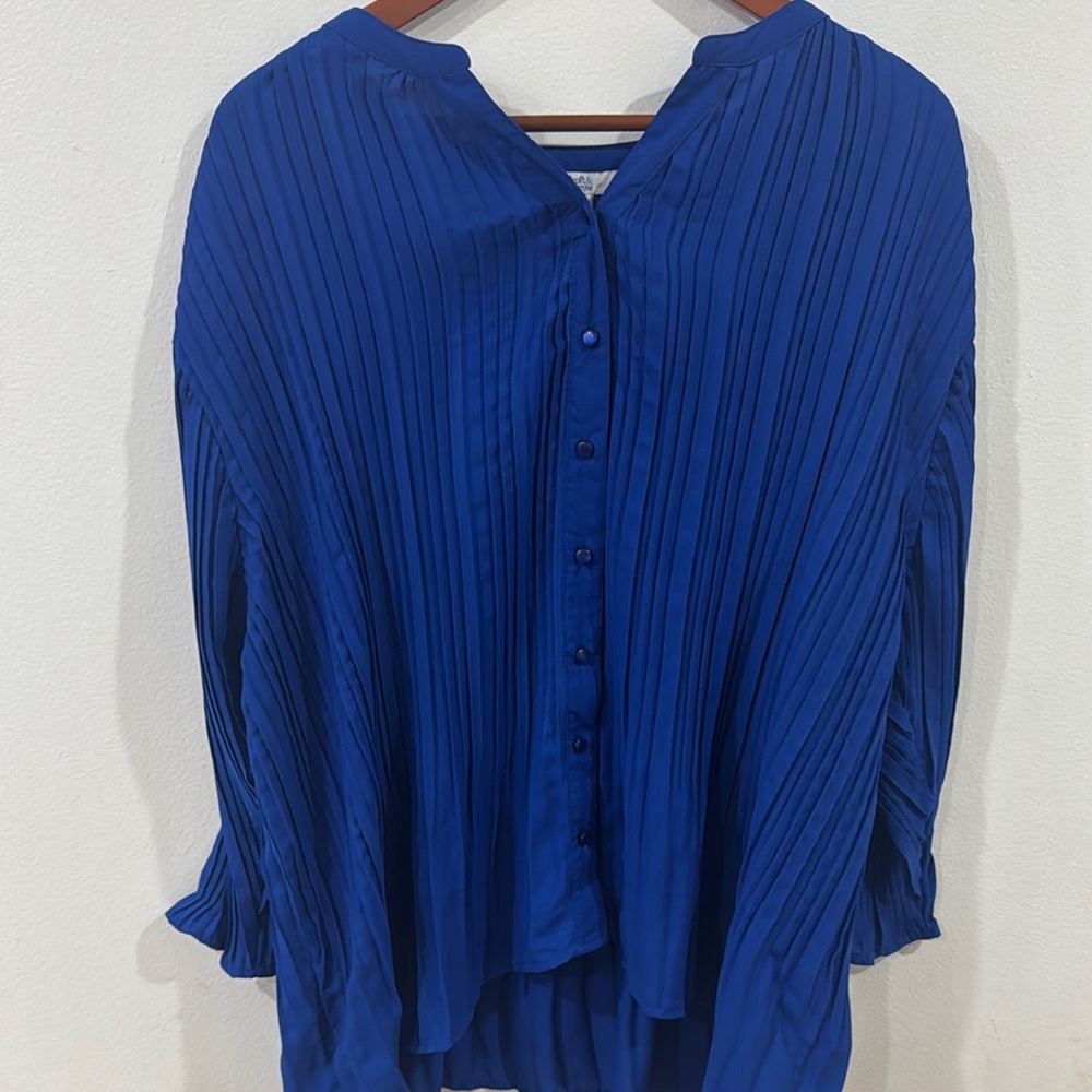 Blue Pleated Women's Top